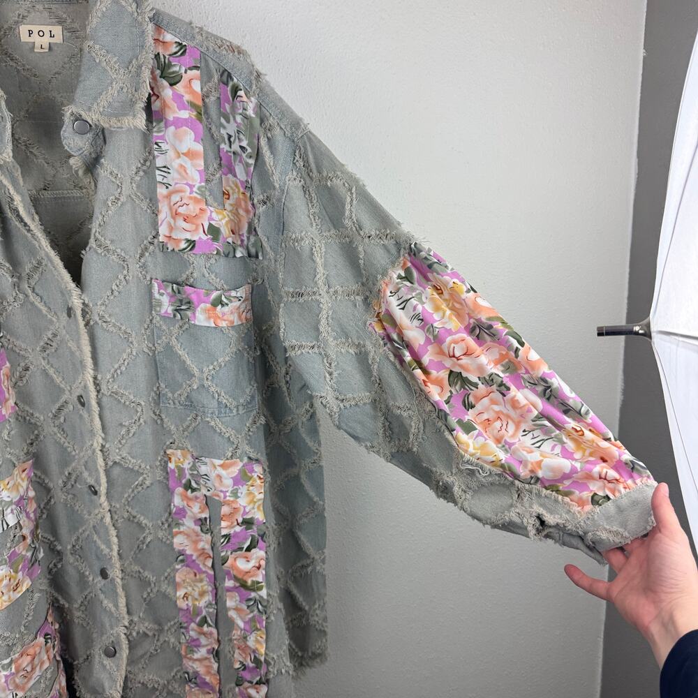 POL Frayed Patchwork Denim Shacket - Picture 4 of 7